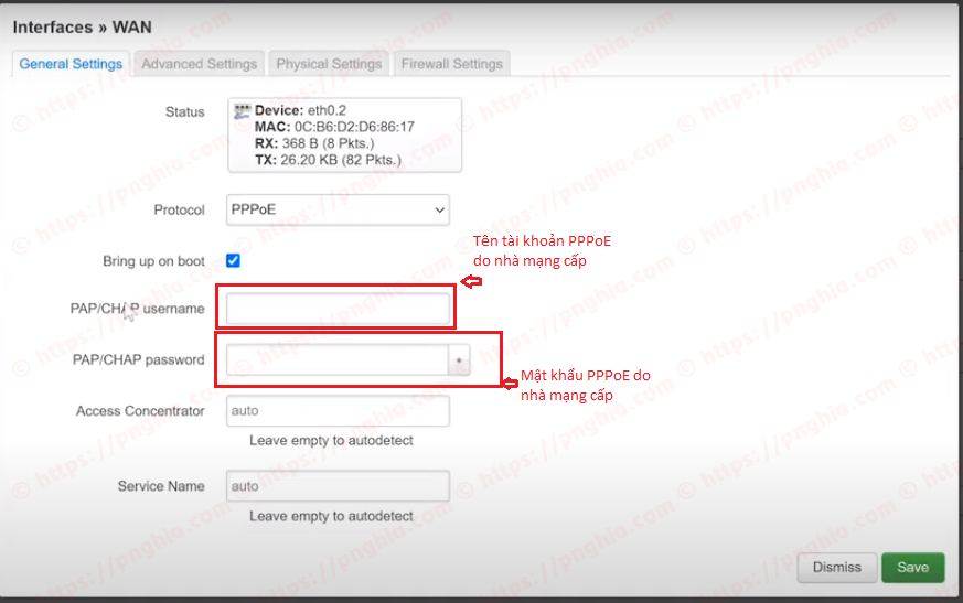 PPPoE credentials