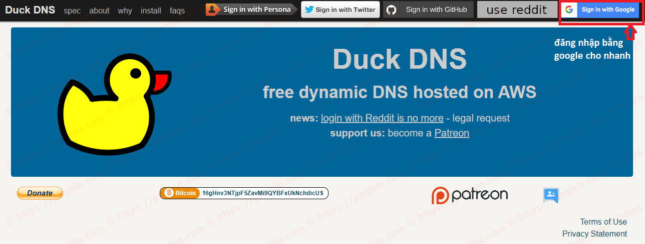 DuckDNS login