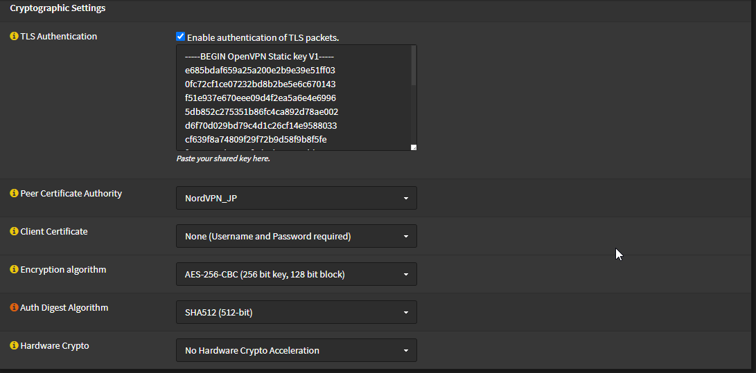 Cryptographic settings