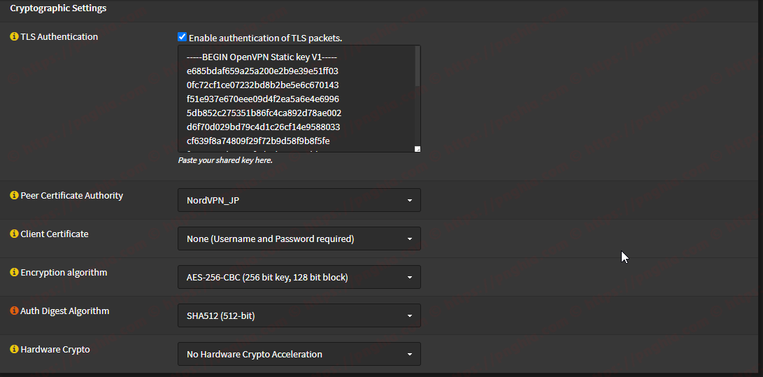 Cryptographic settings