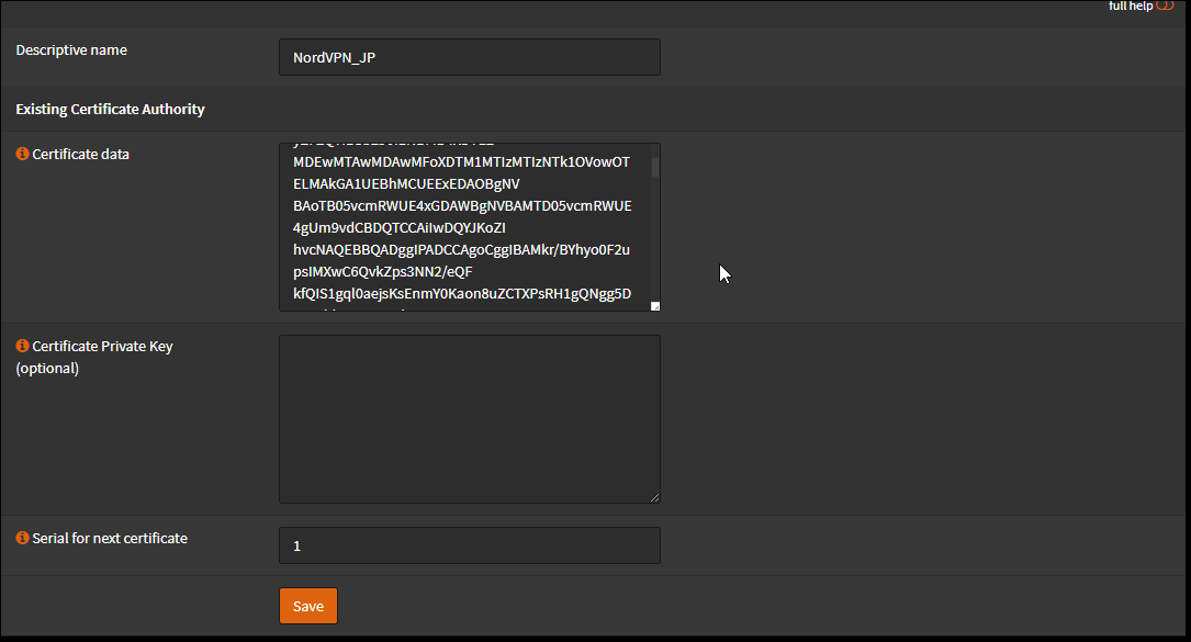 NordVPN OPNsense certificate