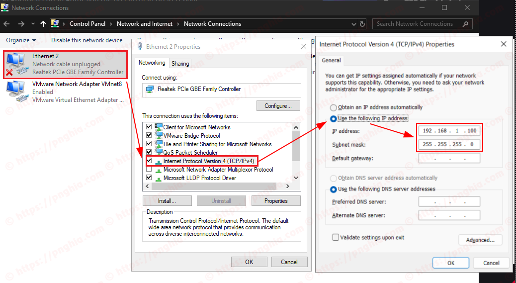 StaticIP settings