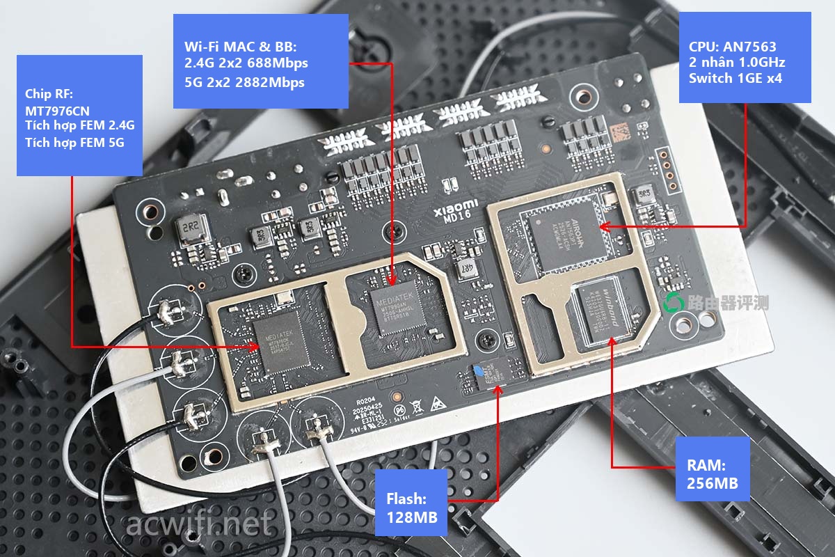 Mổ xẻ Xiaomi BE3600 bản màu đen (RD16): Bất ngờ nền tảng MediaTek & Sóng 5G cực khỏe